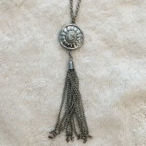 Silver Crystal Tassel Pendant Necklace